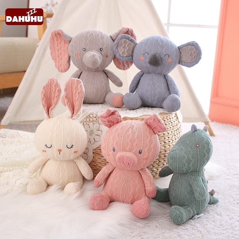Jouets pour bébé en laine tricotée pour apaiser la poupée lapin, koala, cochon, éléphant 