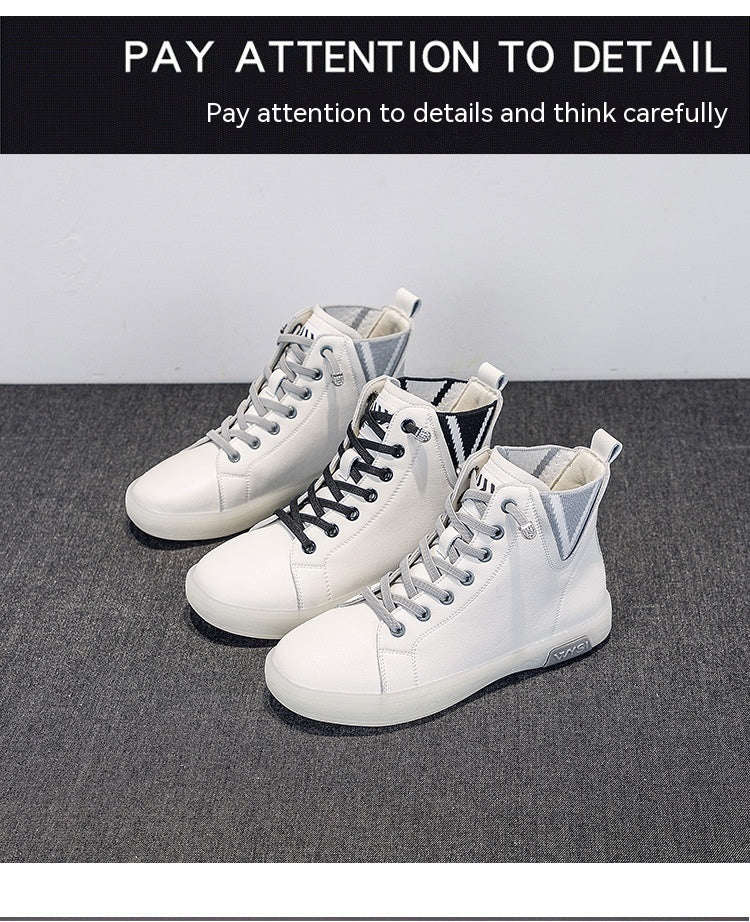 Bottes courtes pour femmes doublées de polaire chaussures blanches fond souple décontracté plat