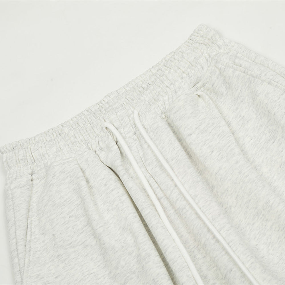 Simple Embroidered Loose Straight Velvet Trousers