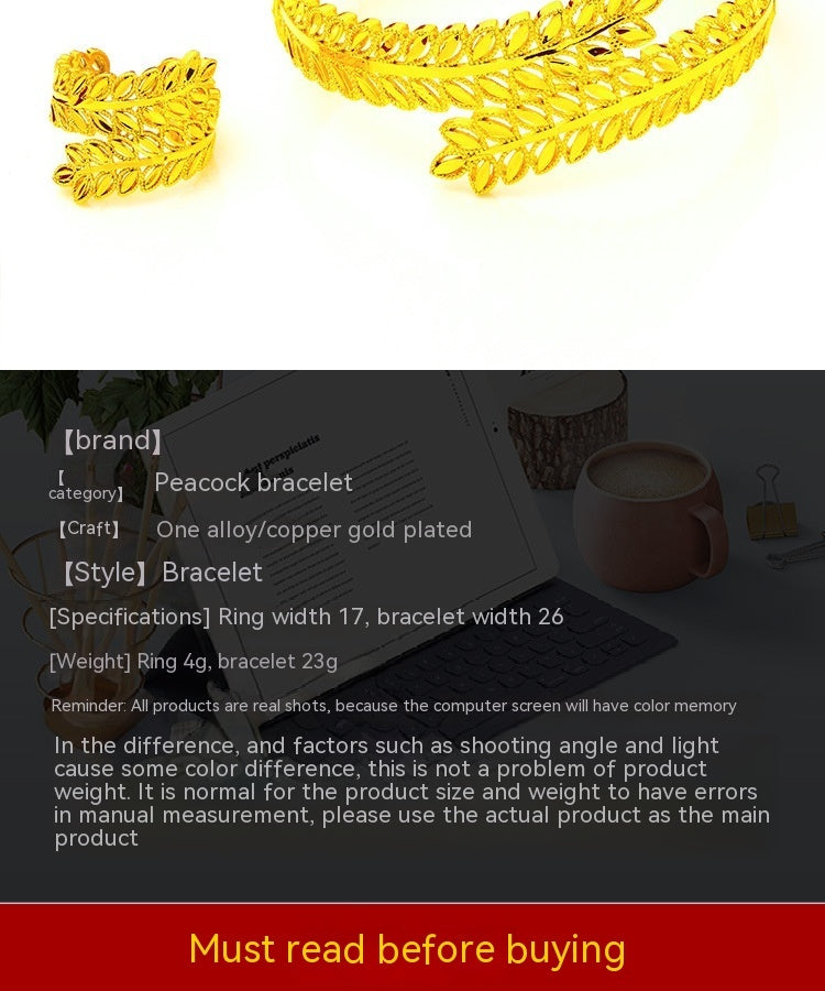 Brazalete con forma de anillo para mujer, diseño de trigo, pavo real