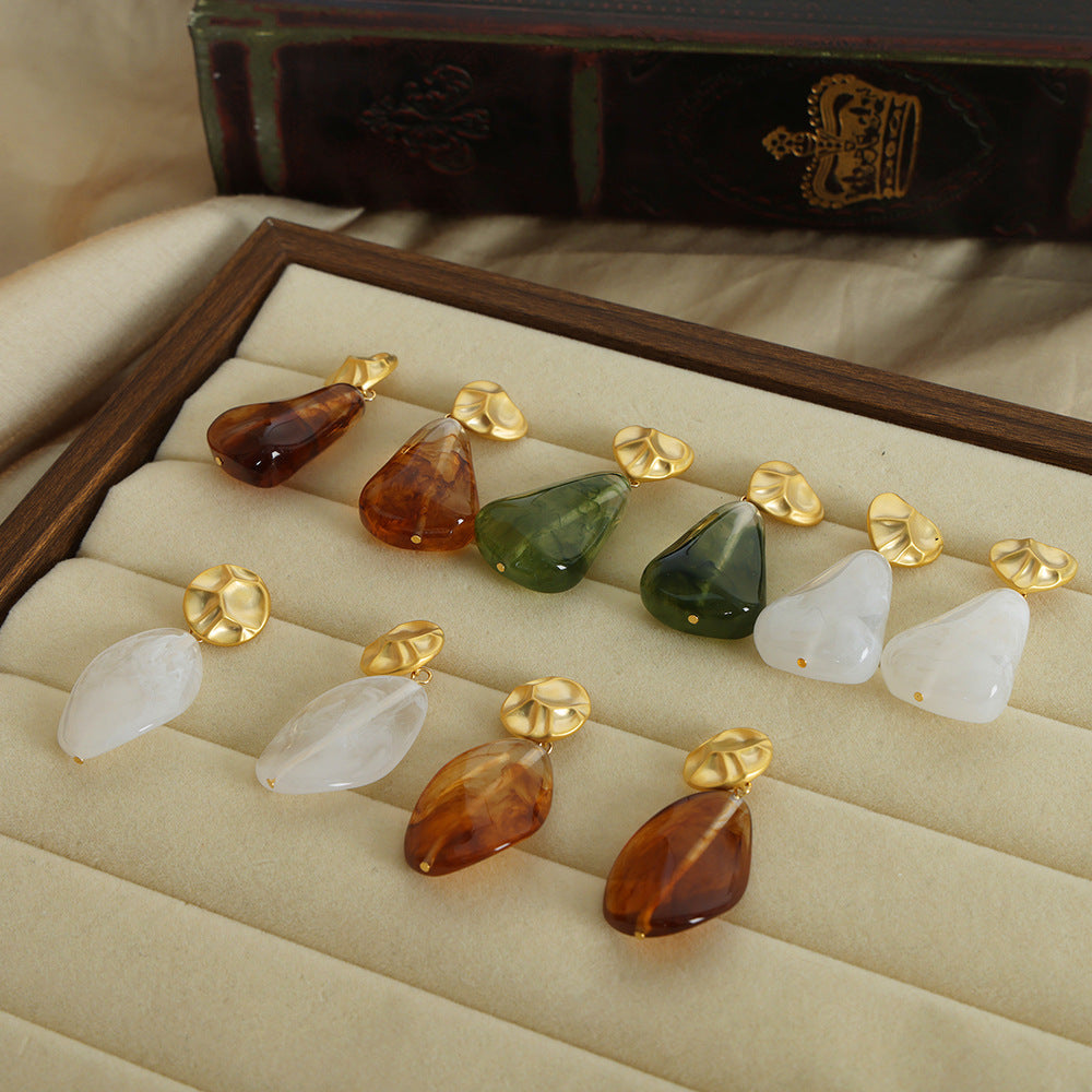 Mode rétro et boucles d'oreilles pendantes en résine à fleurs géométriques exagérées personnalisées