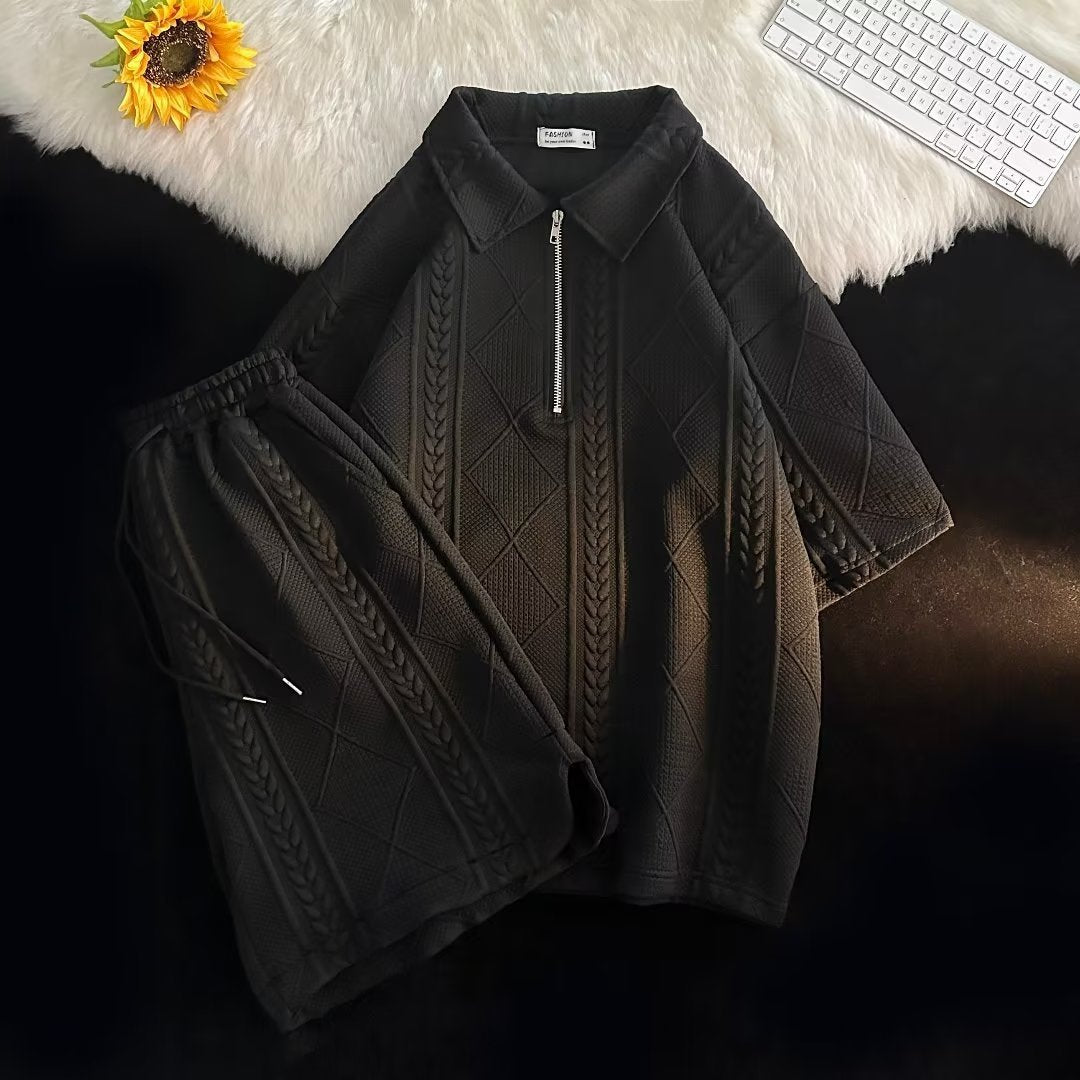 Sports Suit Boys Loose Student Short Sleeve Simple Cropped Pants