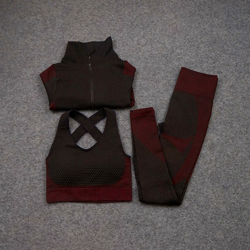 Costume de yoga de sport de pantalon de fitness extensible trois pièces