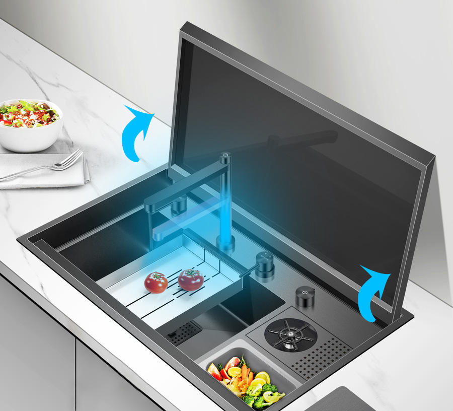 Évier avec couvercle Évier de cuisine en acier inoxydable