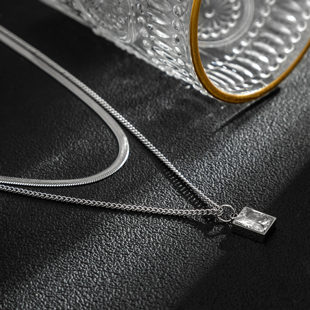 Simple Fashion Square Diamond Snake Bones Chain