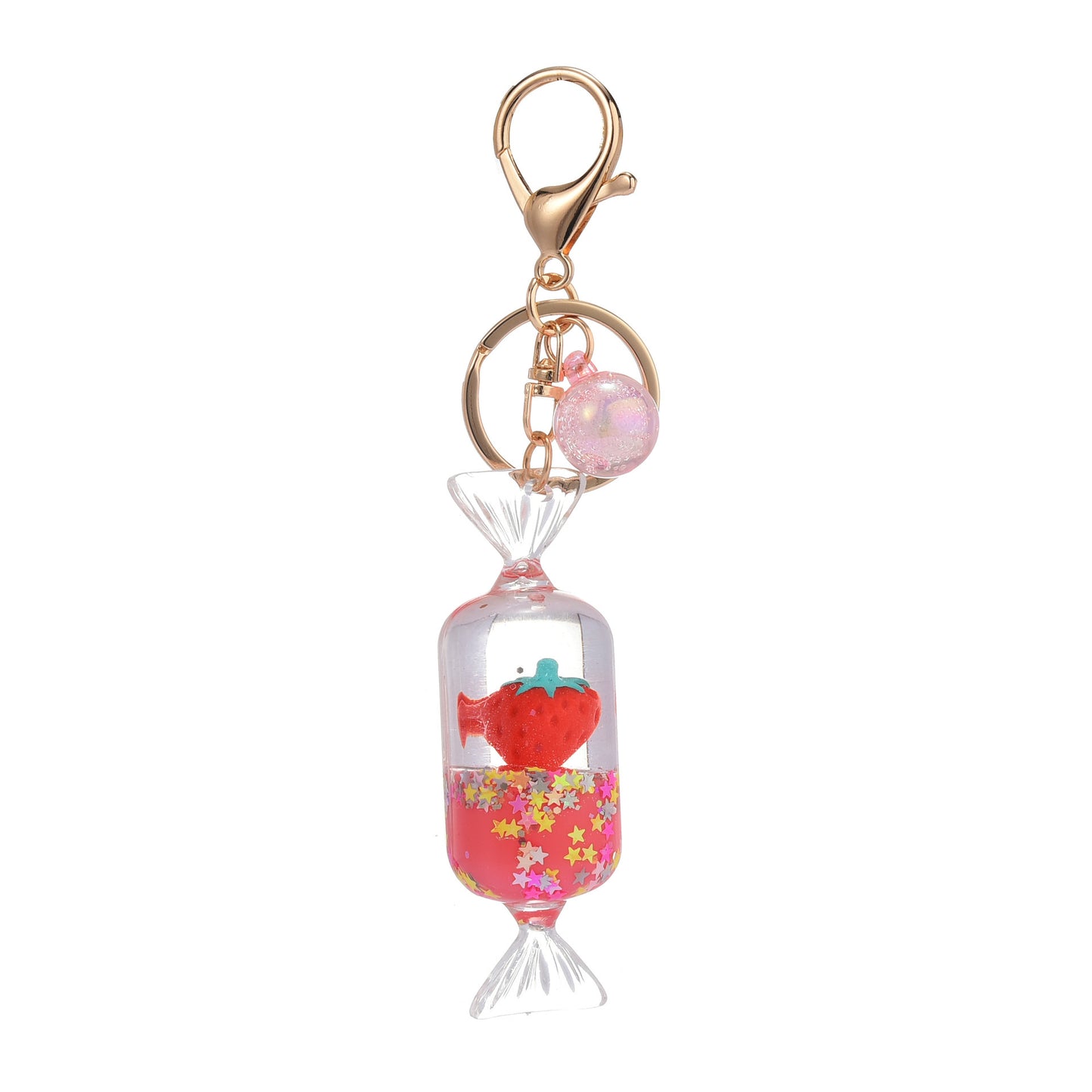 Quicksand Oil Five-pointed Star Strawberry Key Chain Floating Acrylic