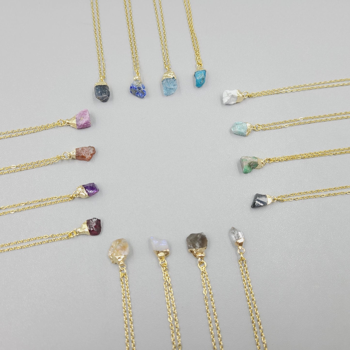 Collier avec pendentif en pierre de cristal naturel irrégulier, chaîne en acier inoxydable en métal