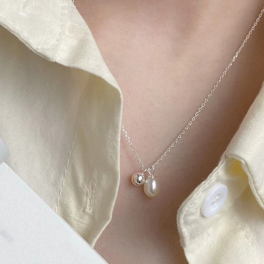 925 Sterling Silver Ins Simple And Natural Freshwater Pearl Necklace