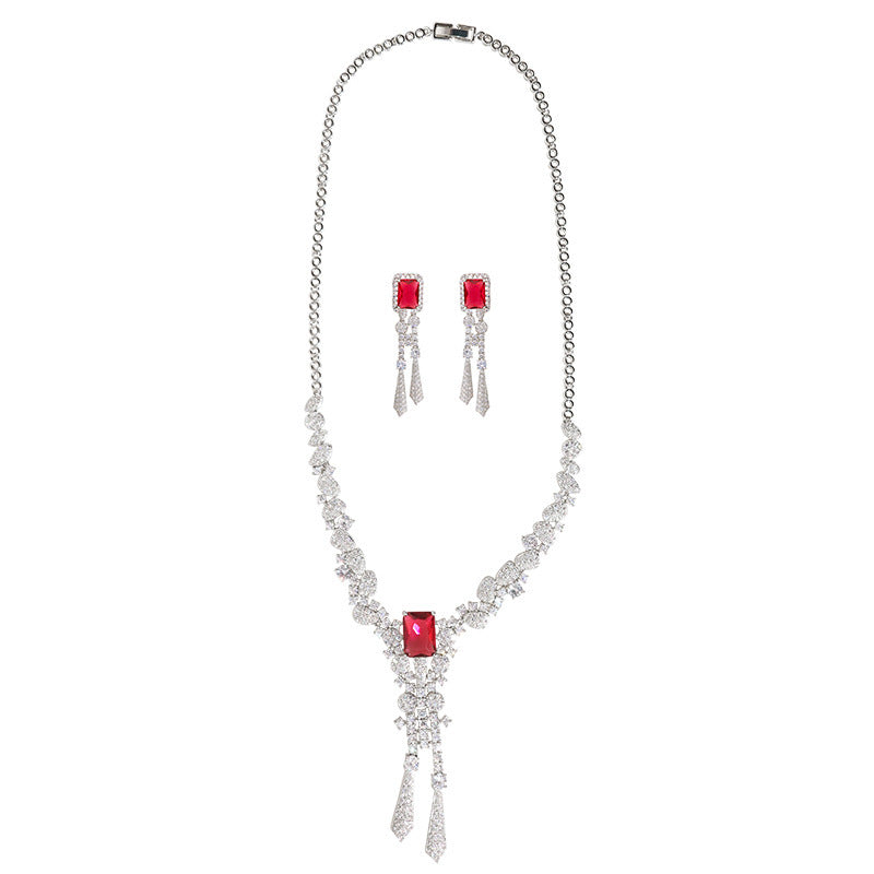 Bijoux en Zircon avec fleurs et diamants, collier de costume, boucles d'oreilles à épingle en argent