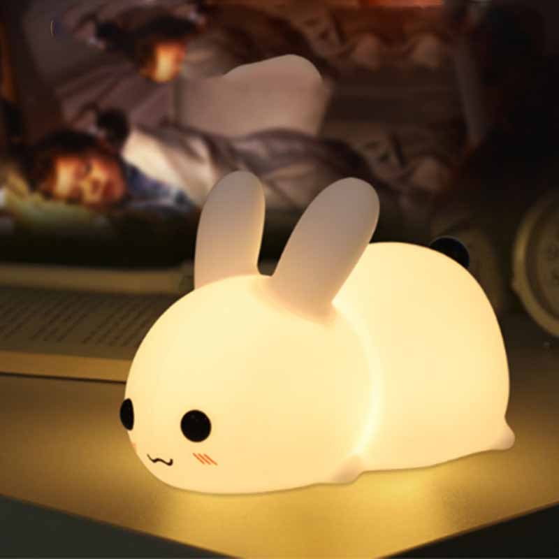 Lapin LED veilleuse Silicone Animal dessin animé lampe à intensité variable USB Rechargeable pour enfants enfants bébé cadeau chevet chambre