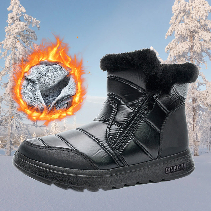 Bottes de neige épaisses en peluche pour femme, avec fermeture éclair latérale, plateforme haute, chaussures chaudes en coton, solides, imperméables, bottes de marche en polaire, hiver