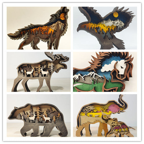 Décoration de noël en bois, Sculpture d'animaux, cadeau artisanal, Sculpture murale suspendue, ours, cerf, élan, décor artistique, ornements du nouvel an