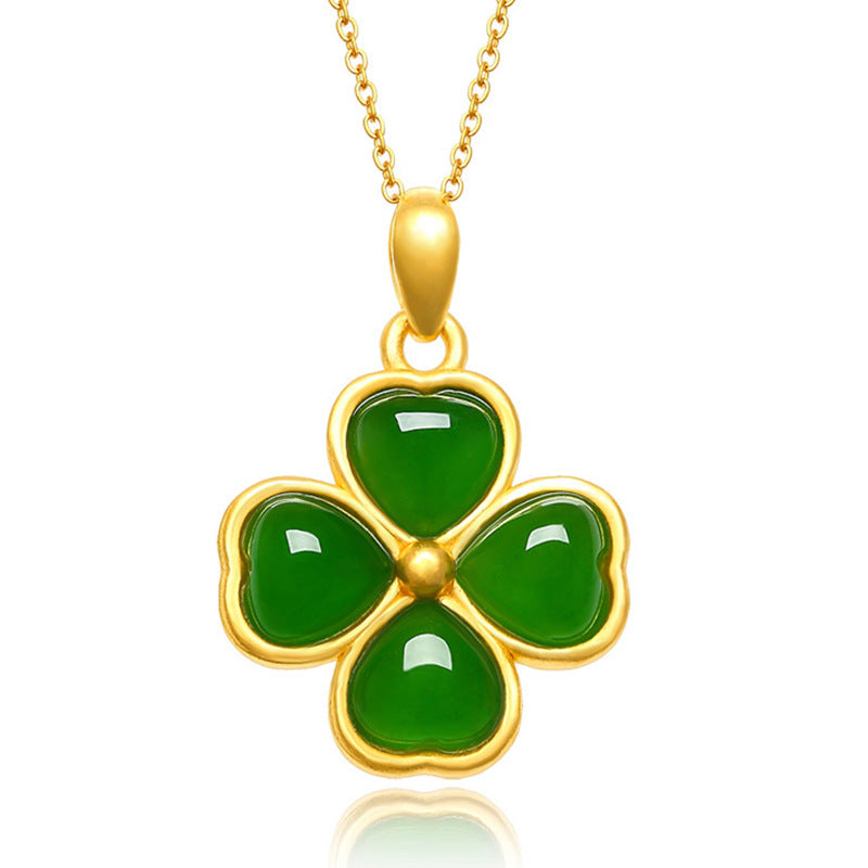 Clover Emerald Tourmaline Pendant Vintage Petal Necklace