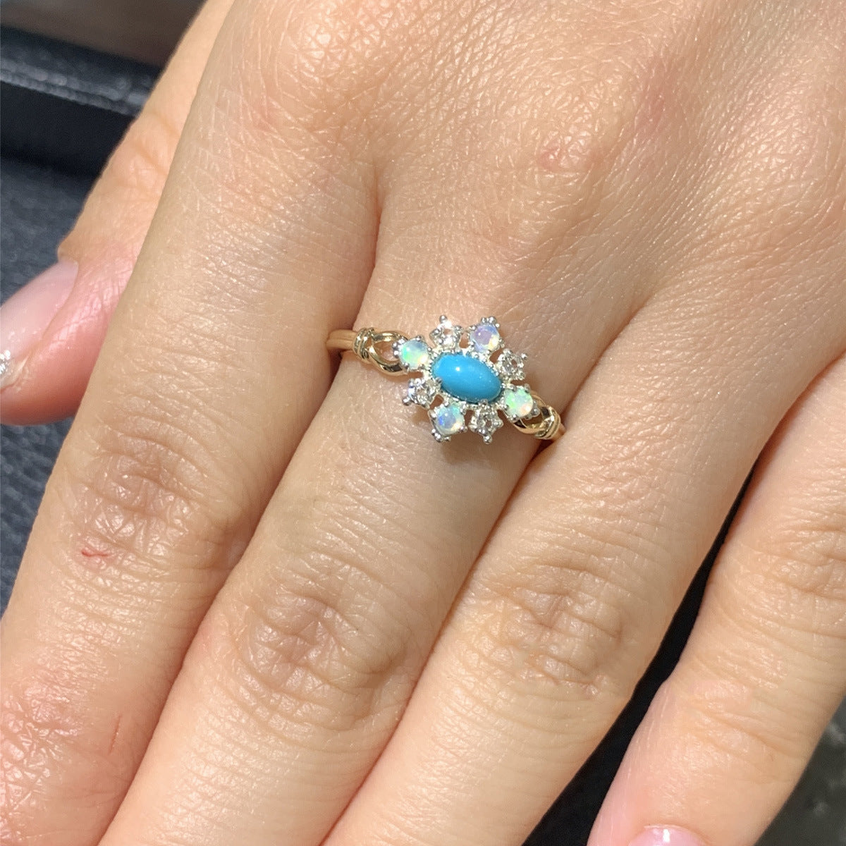 Bague Opale Naturelle Losange Turquoise Argent 925