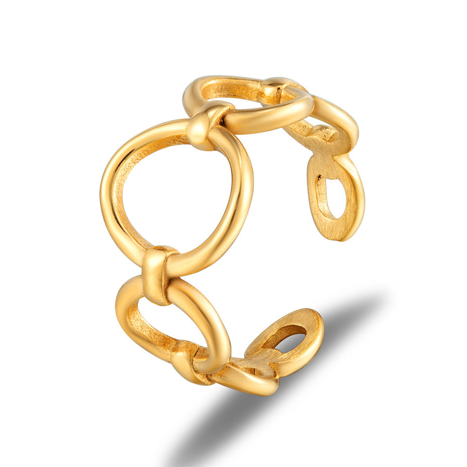 Minimal Art Acier inoxydable Géométrique Ellipse Épissage Index Titane Acier Plaqué Or 18K Bague