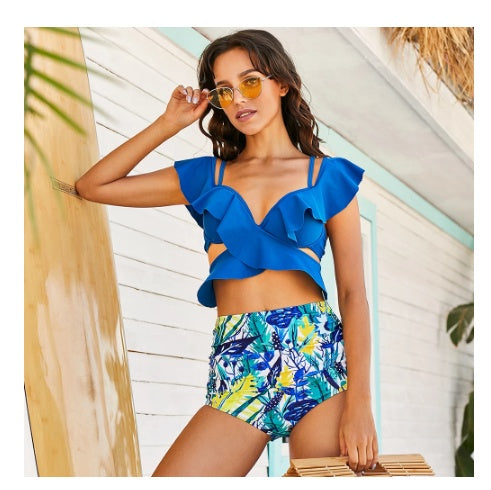 New Sexy Ruffled High Waist Bikini Women's Cross Swimsuit Off-shoulder Bikini Suit Swimsuit Summer Beachwear