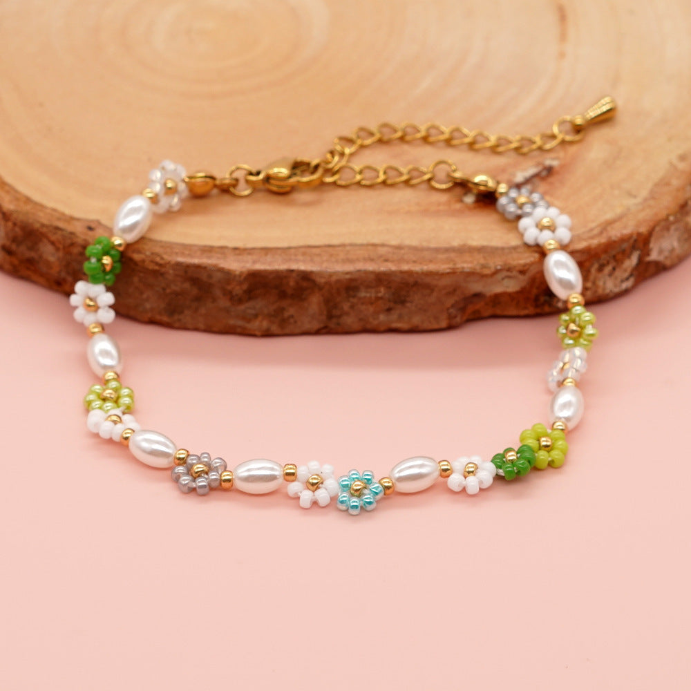 Bohemian Christmas Flower Gold Buckle Stretch Shell Women's Bracelet