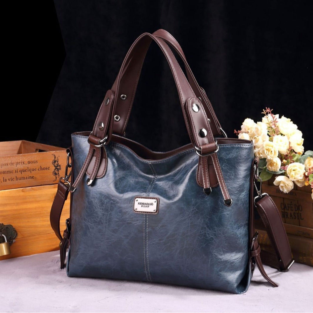 Bolso de mano retro de moda informal de cuero suave bandolera de gran capacidad para mujer