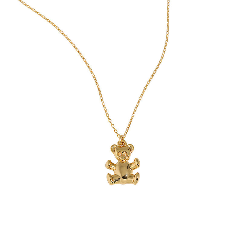 Cadena de clavícula de plata de ley S925 con textura de oso simple y versátil