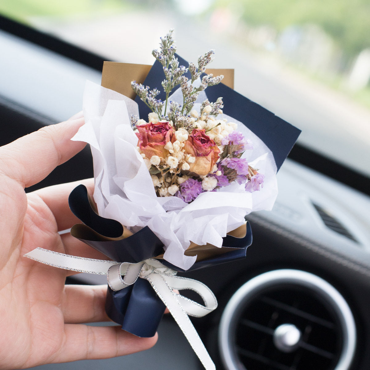 Parfum de ventilation d'aromathérapie pour voiture, Bouquet séché éternel créatif fait à la main, ornement de roses