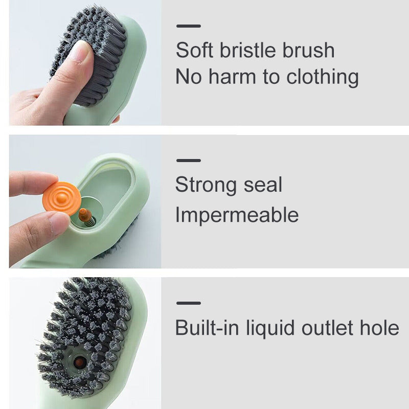 Brosse à chaussures de nettoyage en profondeur, à décharge automatique de liquide, à poils souples, pour le linge domestique, outil de nettoyage à usage quotidien