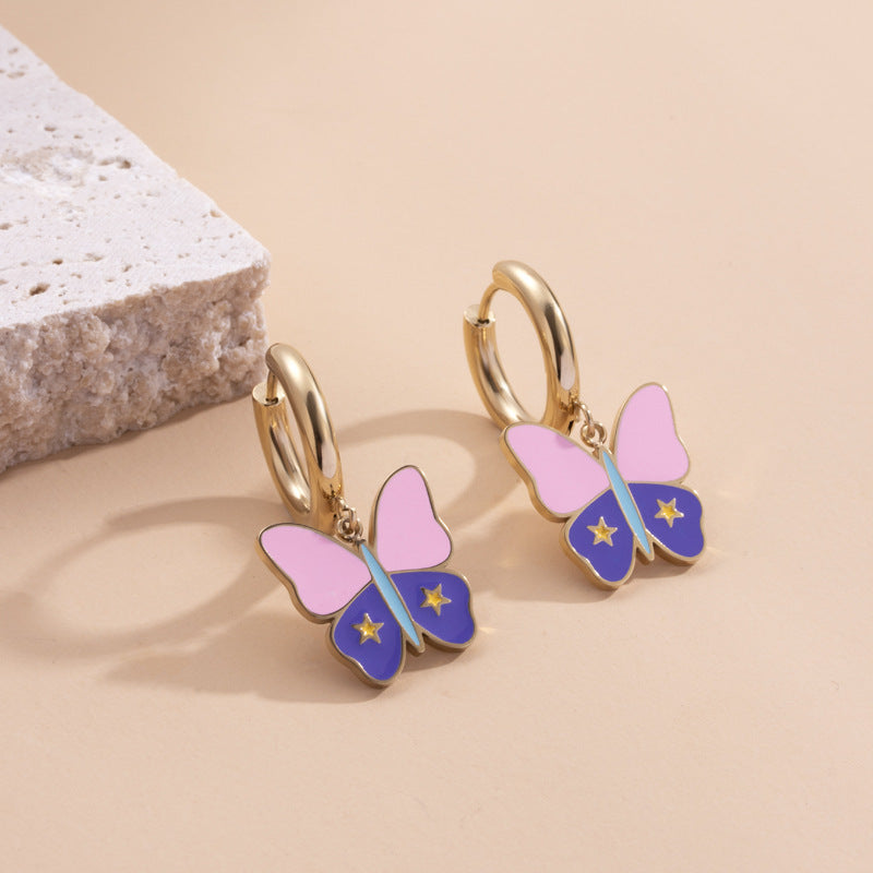 Boucles d'oreilles tendance en acier inoxydable, pendentif papillon Style dame gracieuse et douce, en acier titane