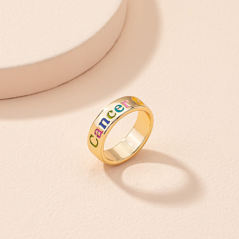 Oil Dripping Twelve Constellation Free Size Rings