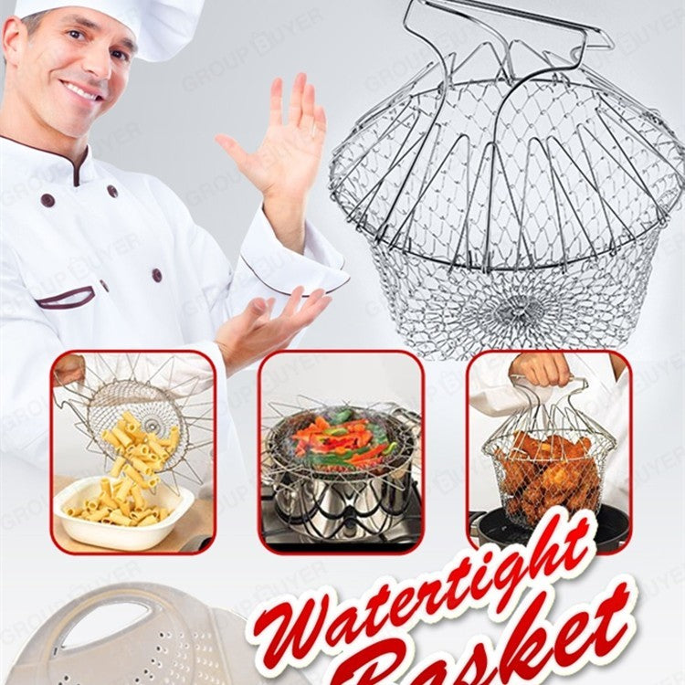 Panier à frire en acier inoxydable multifonction pliable, panier de cuisine de chef, outil de cuisine flexible pour le lavage des aliments frits, fruits et légumes