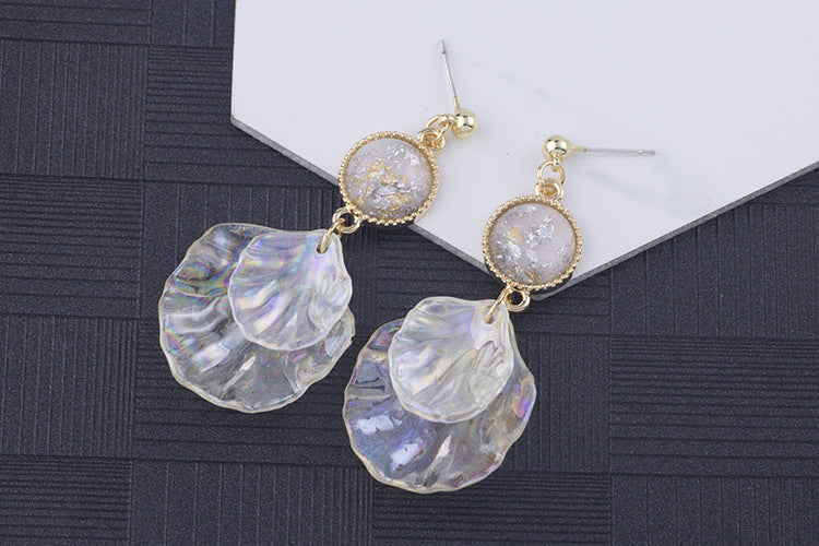 Boucles d'oreilles pétales de coquille acrylique colorées, bobine de moustique