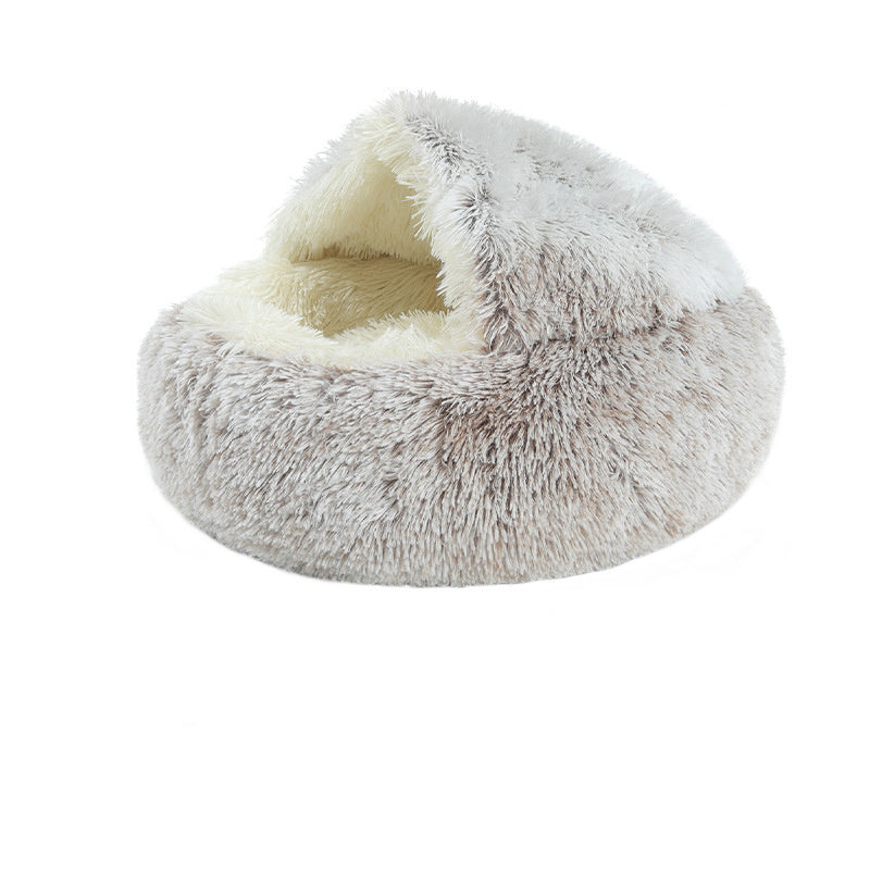 Litière pour chat ronde chaude en velours cristal en demi-paquet