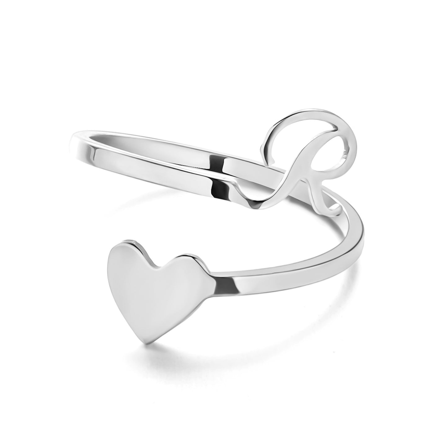 Simple Letter Three-dimensional Loving Heart With Opening Adjustable Ring