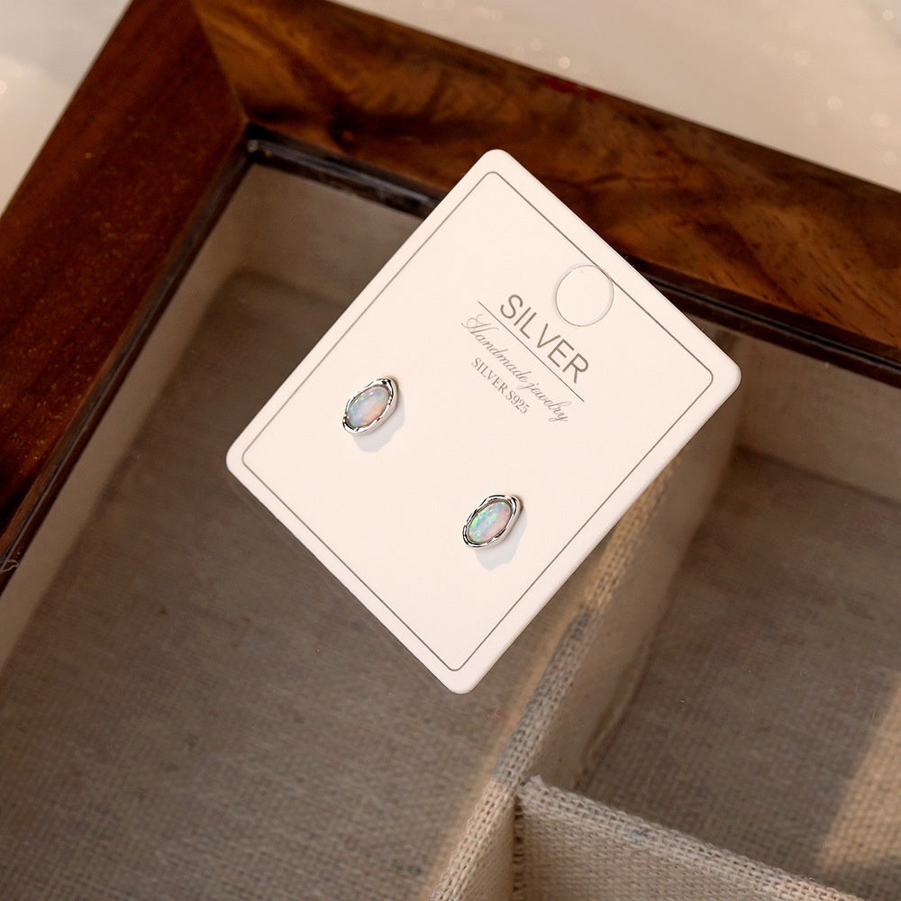 S925 Sterling Silver Synthetic Opal Stone Simple All-match Necklace For Women