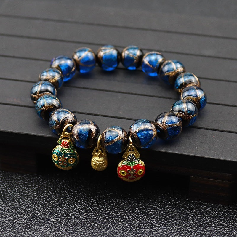 Bracelet glaçure de couleur gris parfumé, multi-trésor coloré, bête à avaler, perle de verre en soie dorée
