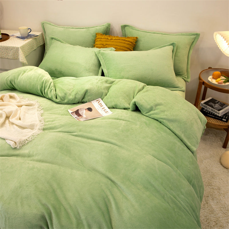 Housse de couette quatre pièces en peluche polaire double face jaune chaud