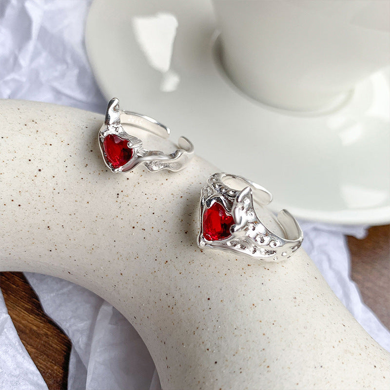 Ruby High-grade Temperament Ring Female Niche Heart-shaped Accessories