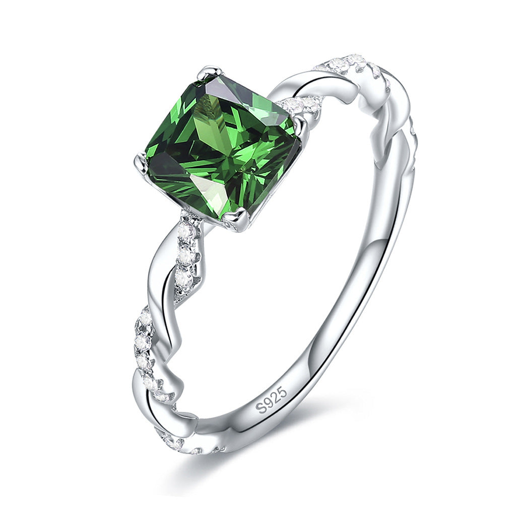 925 Sterling Silver Ring Main Stone Green Zirconium
