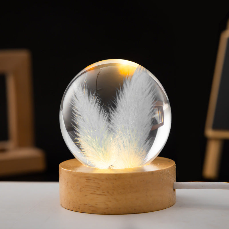 Lámpara LED de noche con bola de cristal y flores para niños, lámpara de noche con Base de madera, luz ambiental para dormitorio, regalo creativo, luz nocturna