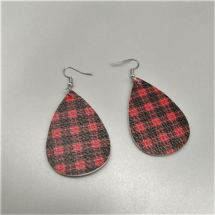 Boucles d'oreilles en cuir en forme de goutte à impression recto verso