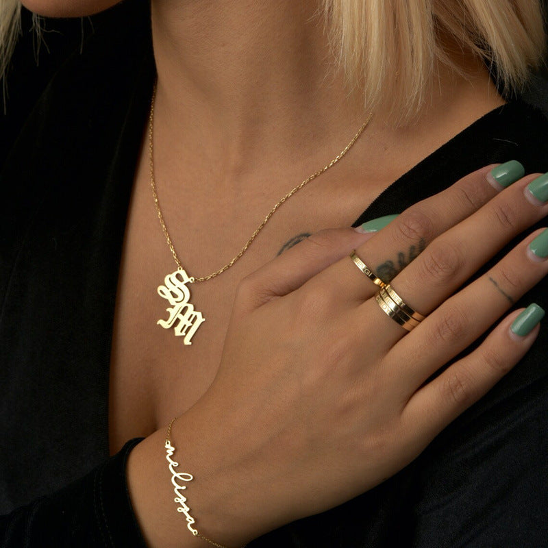 Collier pendentif lettre personnalisé plaqué or en acier inoxydable
