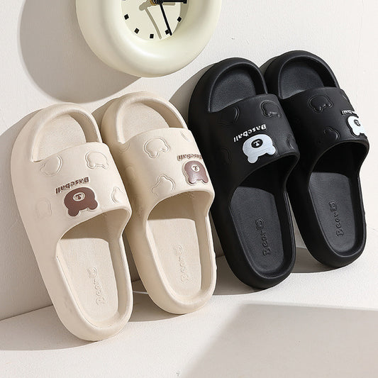 Zapatillas bonitas de oso de dibujos animados para mujer, Zapatillas de casa de baño antideslizantes de suela gruesa para interior de verano, zapatos de casa para hombre