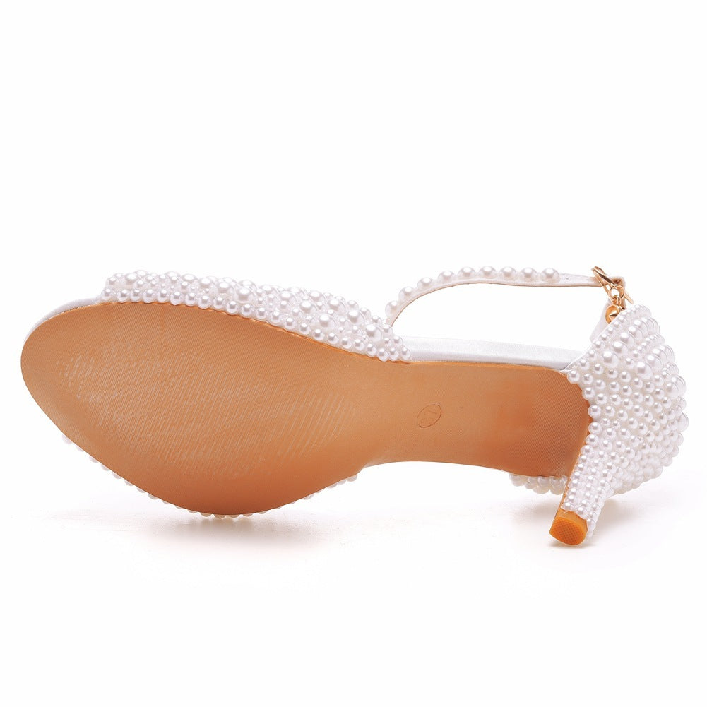 Sandales à talons hauts et bout ouvert en perles pour femmes