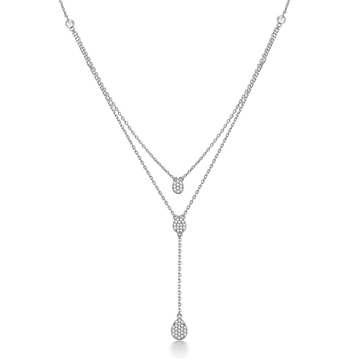 Collar de doble capa con diamantes de gota de agua para mujer, cadena de clavícula de alta calidad, Simple, elegante, de plata 925