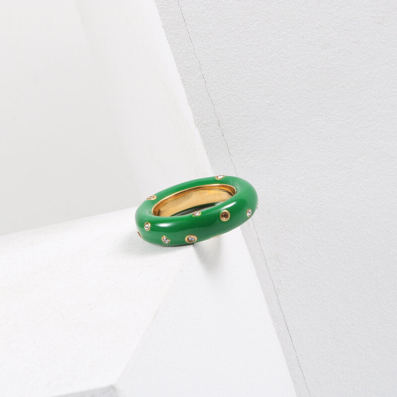 Green Enamel Ring Women's Titanium Steel Material