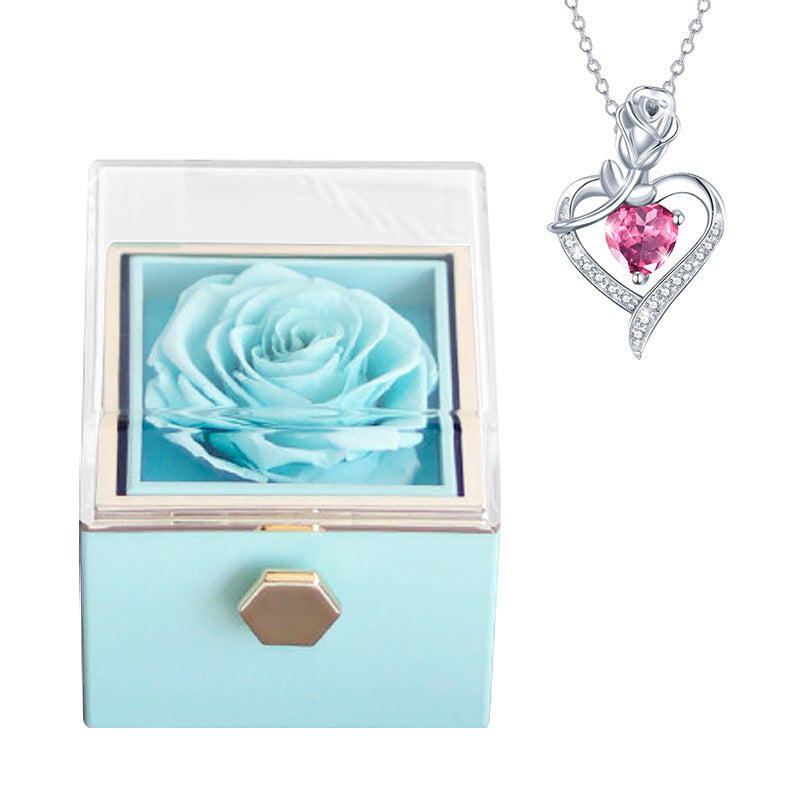 Rotatable Preserved Fresh Flower Necklace And Rose Box Suit