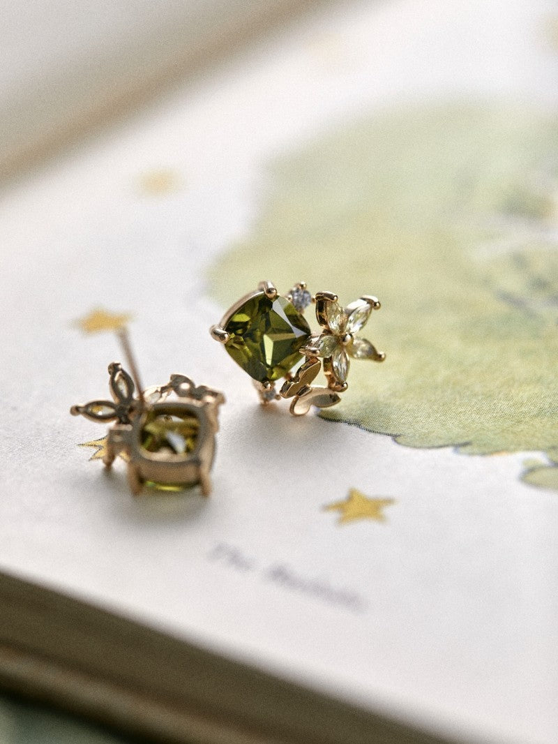 Olive Green Zircon Butterfly Studs Ear Clip