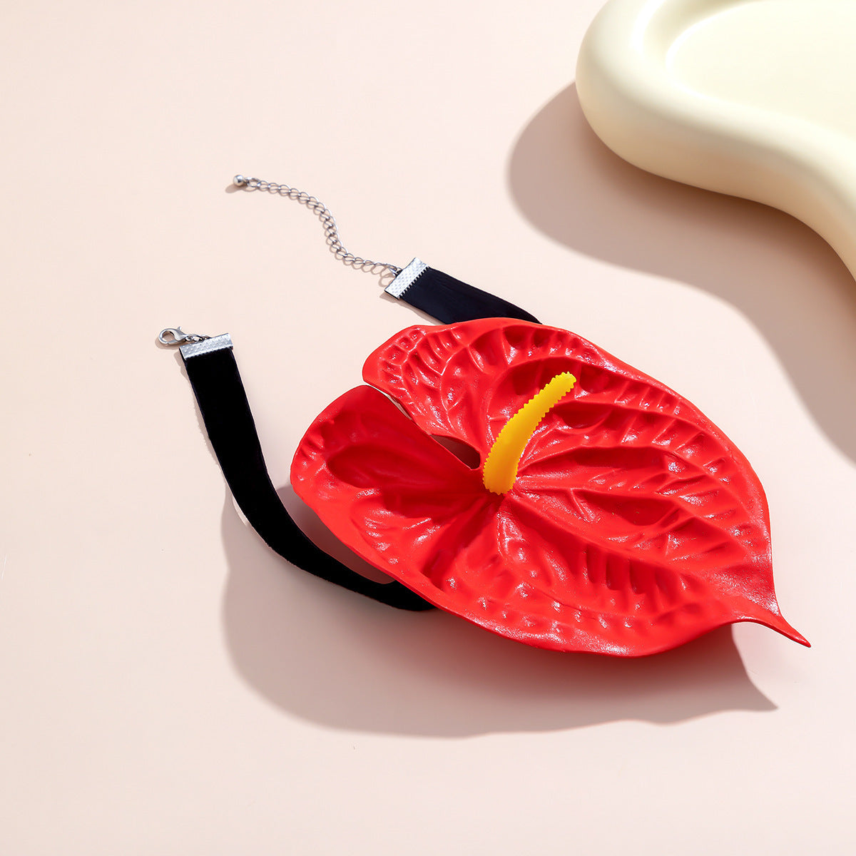 Flower Choker Fabric Flannel Handmade Collar Exaggerated Red Big Leaf Necklace