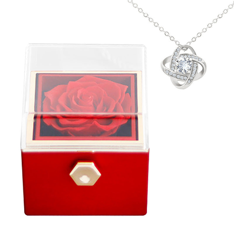 Rotatable Preserved Fresh Flower Necklace And Rose Box Suit