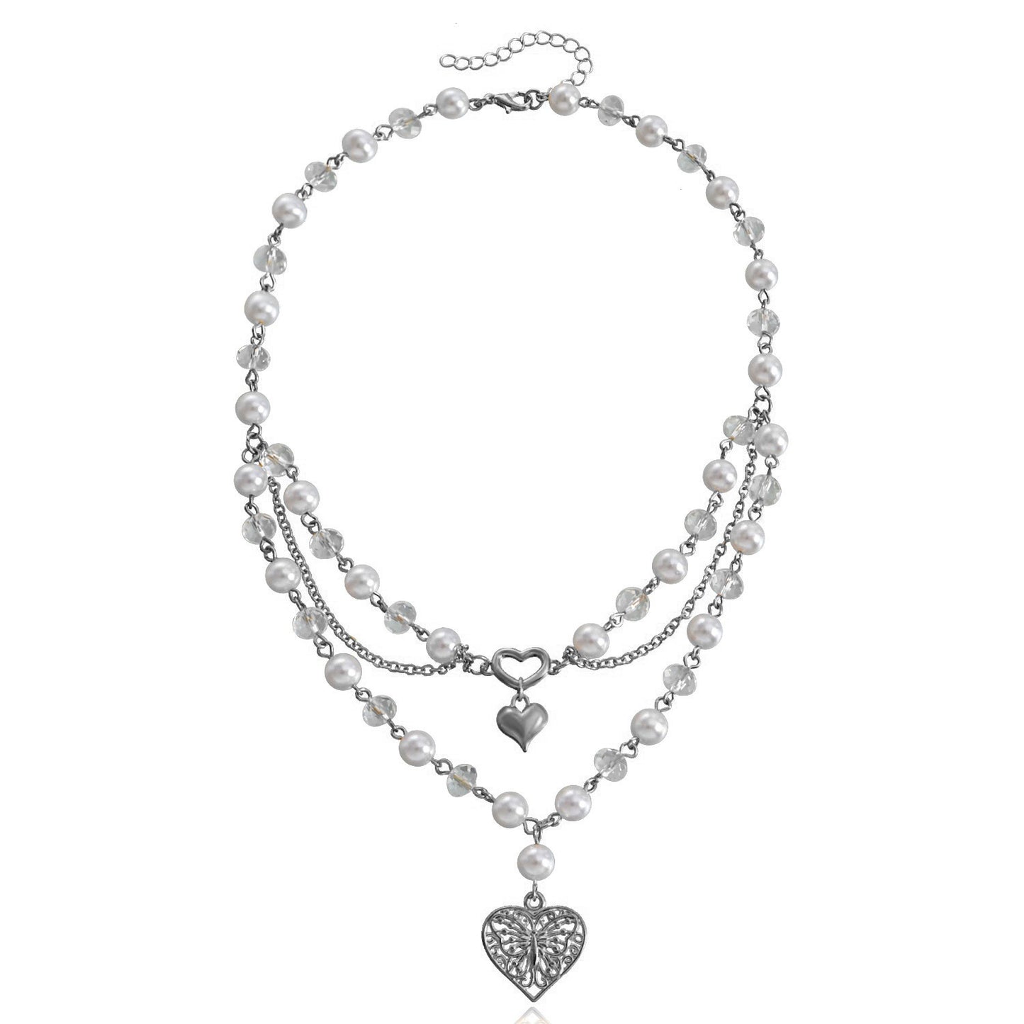 Collar de perlas brillantes de doble capa