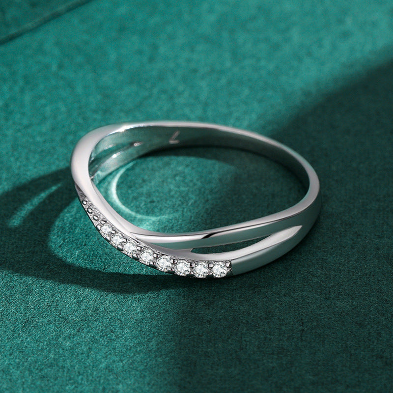 S925 Sterling Silver Cross Line Female Ring Simple