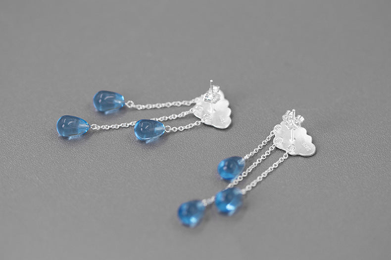 Cloud Raindrop Sterling Silver Imitation Crystal Women's Tassel Fairy Earrings